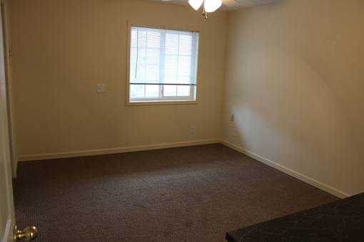a empty room with a window and a carpet