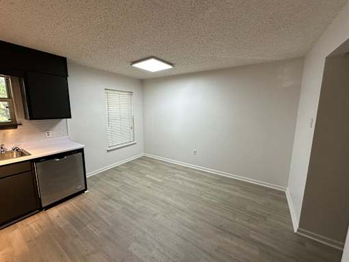 A kitchen with a sink and cabinets.