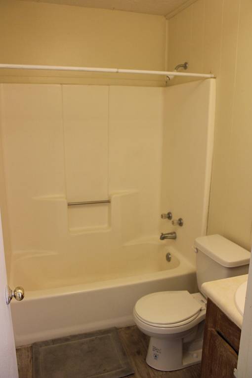a bathroom with a toilet and a bath tub