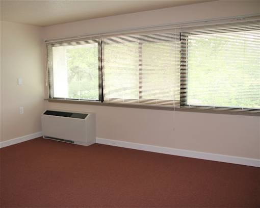 A unit at Croft House Elderly Apartments with an air conditioner, brown carpet and windows