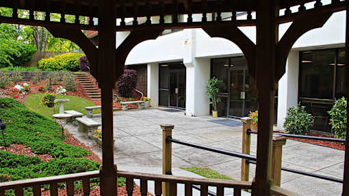 Croft House Elderly Apartments in Aiken, SC - Exterior view from gazebo