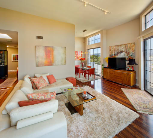 Apartment living room with large private balcony