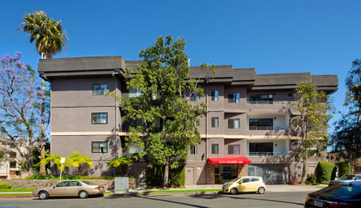 Exterior front view of an apartment building