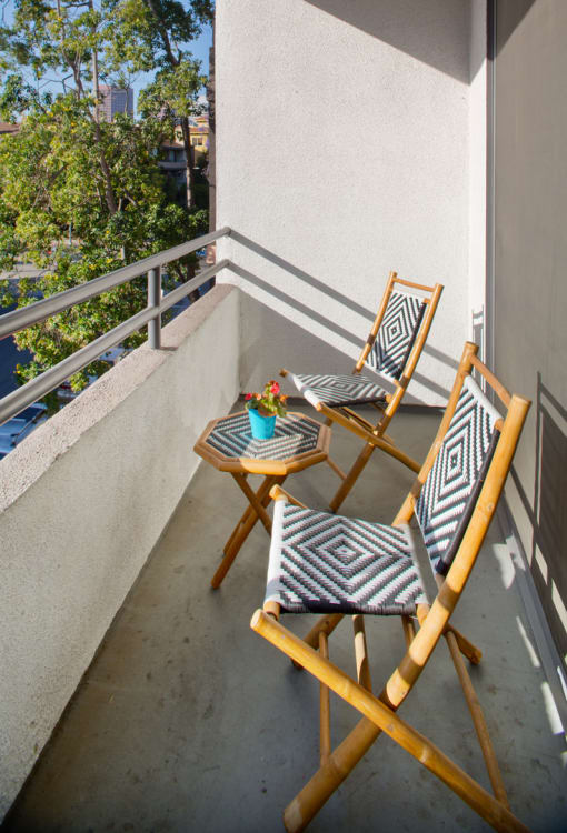 Apartment balcony with street and treetop views