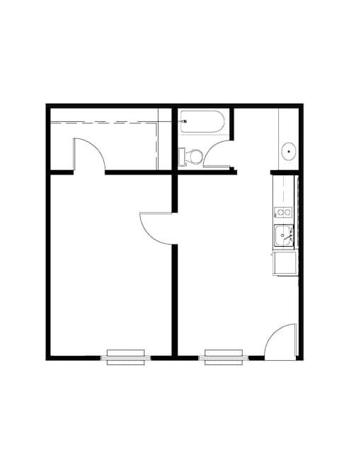 A black and white floor plan of a small apartment.