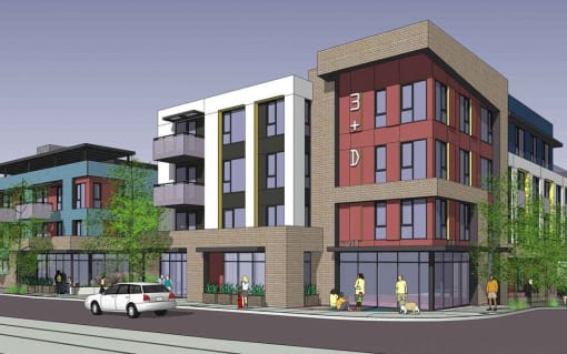 Rendering of Las Dahlias apartments on 3rd and Dangler