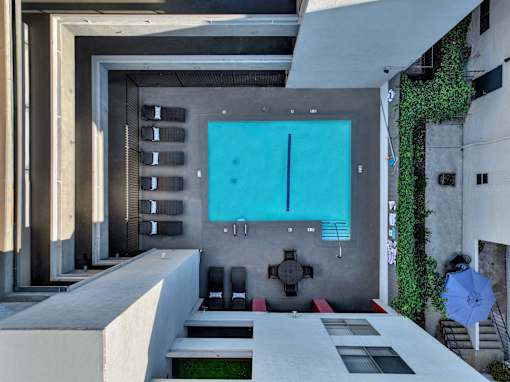 Aerial Pool View at City Park View, Los Angeles, California