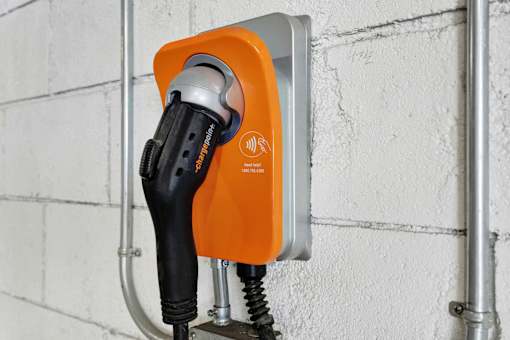 Electric vehicle charging station at Occidental Apartments, Los Angeles, 90057