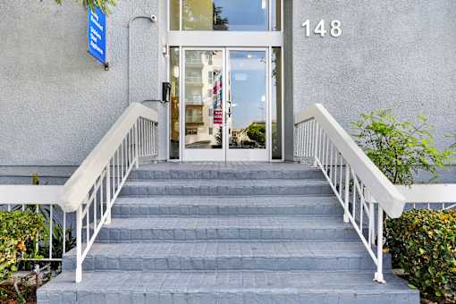 Stairs to property entrance at Occidental Apartments, Los Angeles, 90057