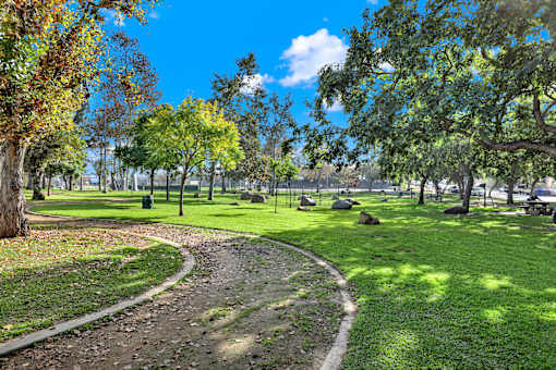 Park with a dirt path at Hobart Apartments, Los Angeles, 90029