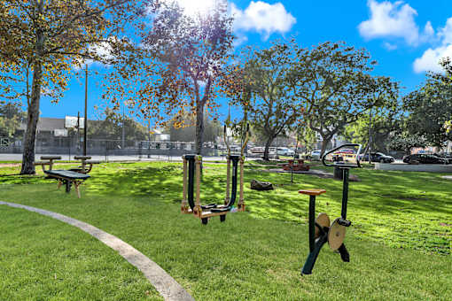 Playground with a slide at Hobart Apartments, Los Angeles, 90029