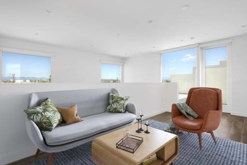 2 Bedroom Loft living room at The Lucky Apartments, Culver City, 90066