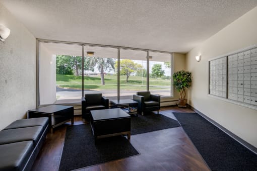 a view of the lobby from the second floor of the building