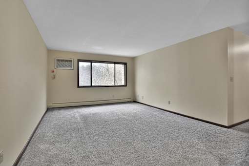 the living room of an empty house with a window