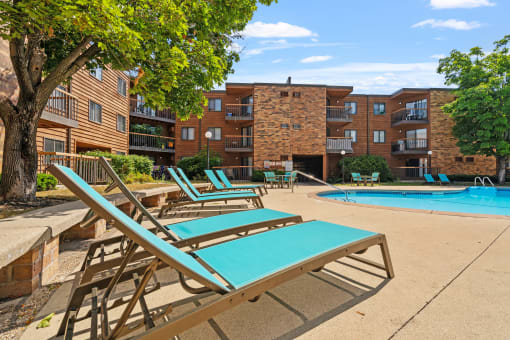 our apartments have a pool and lounge chairs