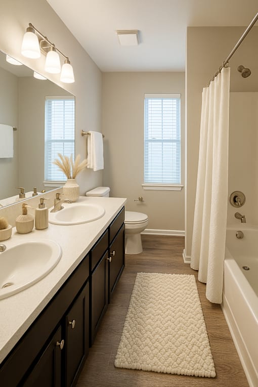 A bathroom with a white sink and a white toilet.