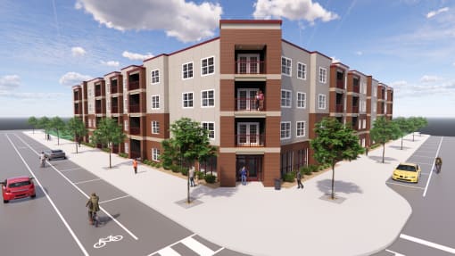 a rendering of a new apartment building on a city street at Diamond View Apartments in South Bend, IN