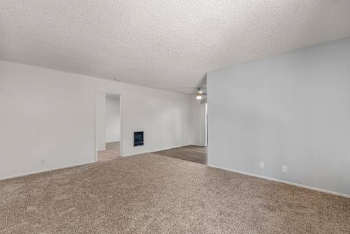 A room with carpeted floor and white walls.