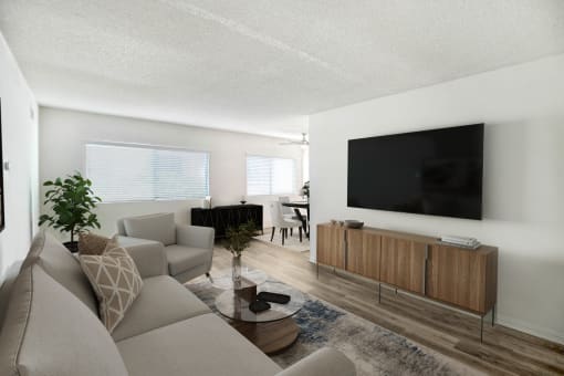 a living room with a couch and a tv
