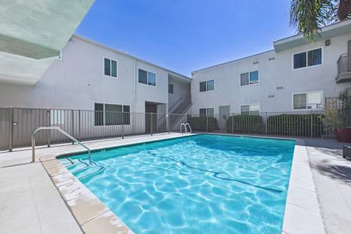 A swimming pool in a sunny day.