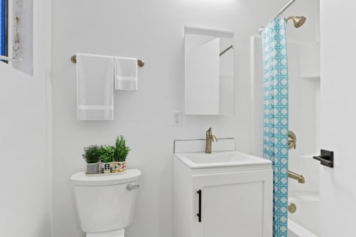 a bathroom with a toilet and a sink and a shower
