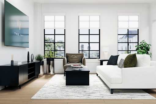Living area with modern finishes and natural light