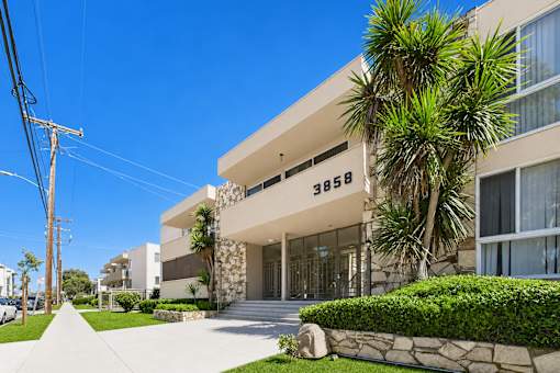 A modern building with the number 3858 on it.