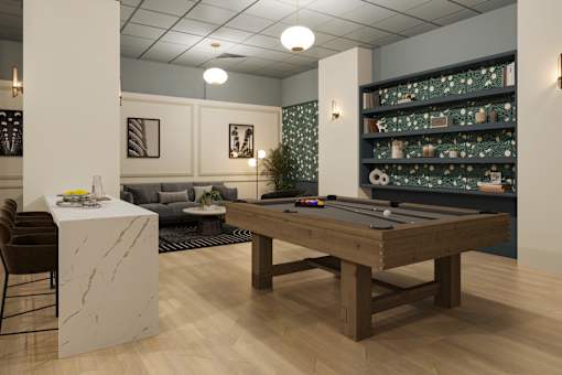 Game room offering a fun and welcoming space for residents to gather
