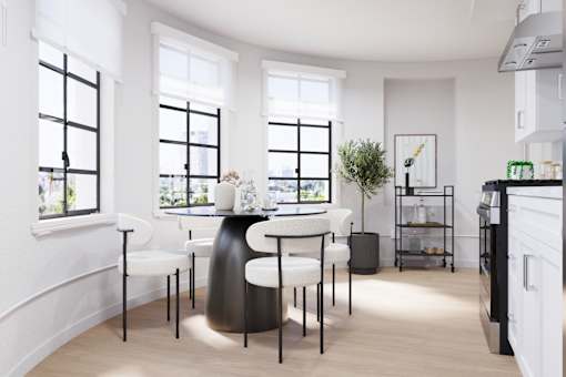 Bright dining space featuring contemporary finishes and stylish furnishings.