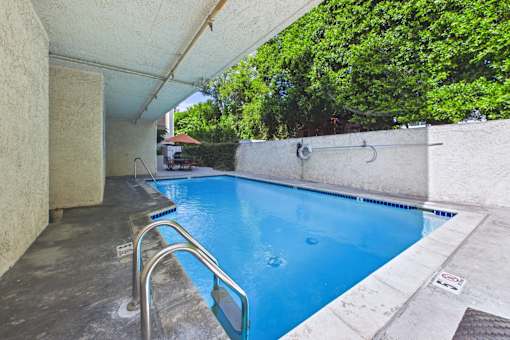 A small pool with a metal ladder.