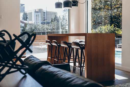 Study and conference kitchen bar with pool view