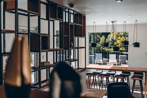 Study and conference room with pool view