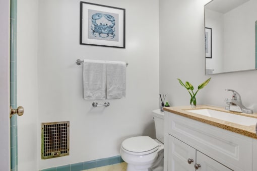 a bathroom with a white toilet next to a sink