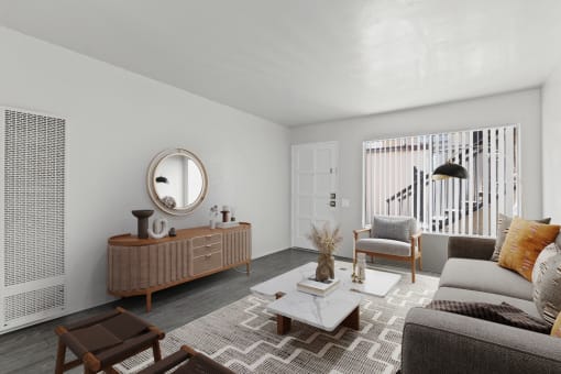 a living room with a couch and a coffee table