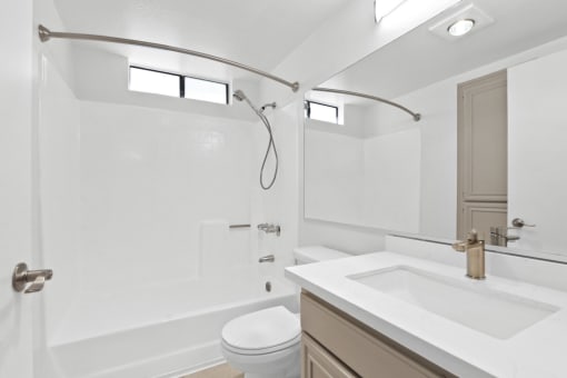 a bathroom with a sink toilet and a shower