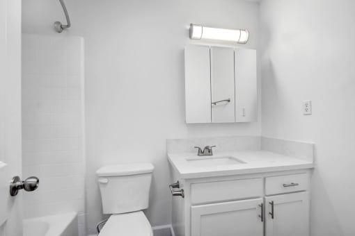 a bathroom with a sink toilet and a mirror
