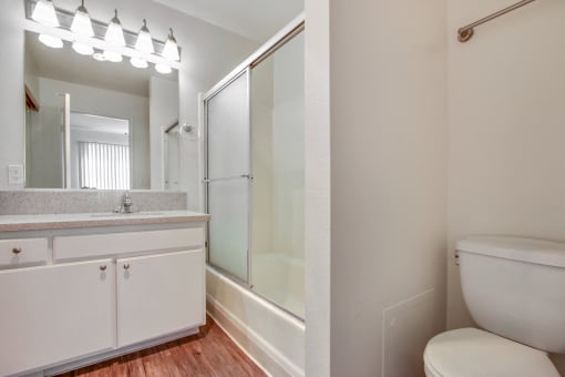 Bathroom With Wood Inspired Flooring