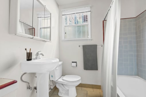 a bathroom with a sink and a toilet and a shower