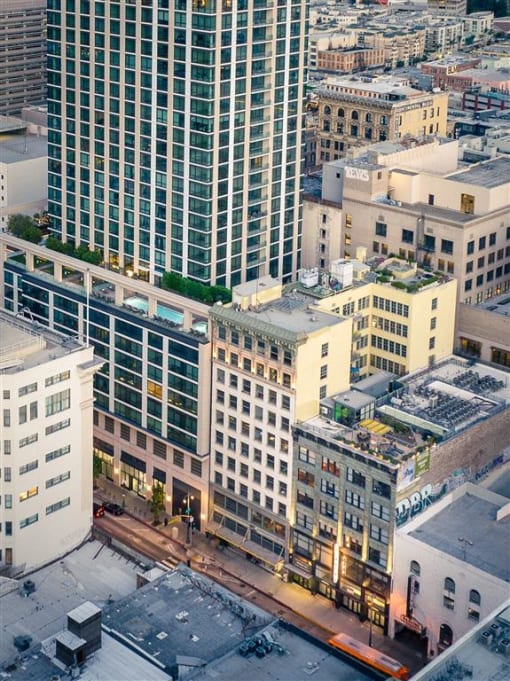 a view of a city from the top of a building