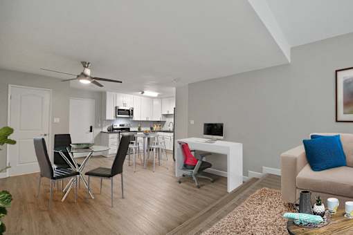 Modern Apartment Rentals with den Near Century City, hardwood style floorings throughout