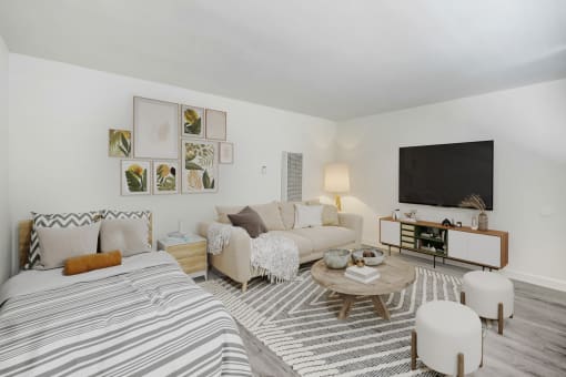 a living room with a couch and a tv