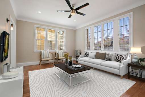 a living room with a couch and a coffee table
