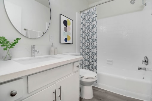 a bathroom with a sink and a toilet and a bath tub