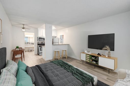 a living room with a couch and a tv