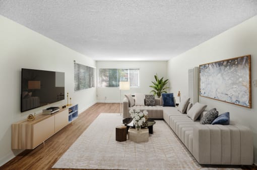 a living room with a couch and a tv