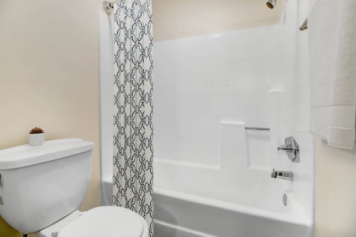 a bathroom with a toilet and a tub and a shower curtain
