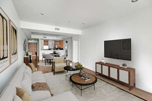 a living room with a couch and a television