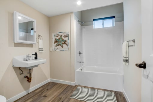 a bathroom with a sink and a bathtub