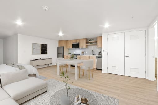 a living room with a couch and a table