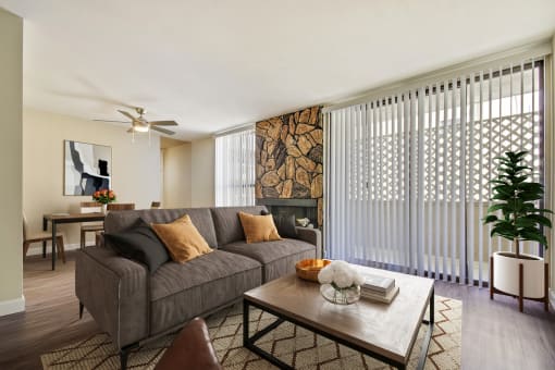 a living room with a couch and a coffee table